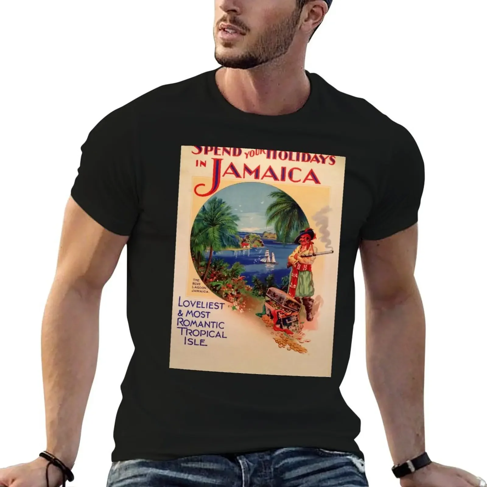 Spend your Holidays in Jamaica vintage travel poster T-Shirt graphic t shirts Short sleeve tee men