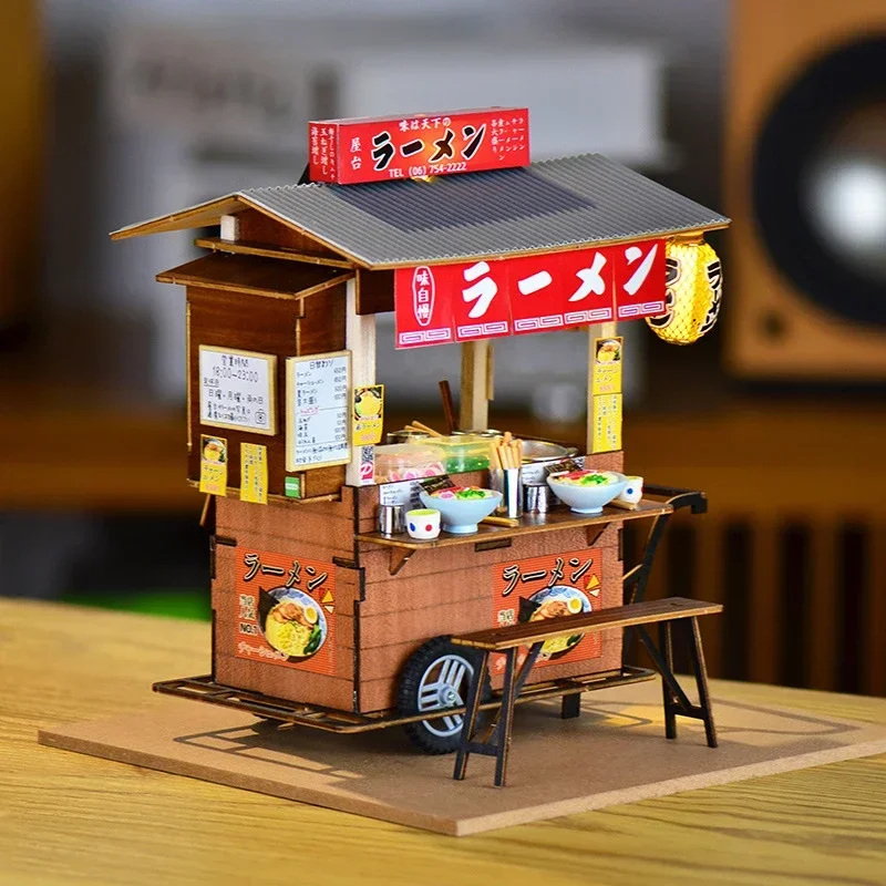 Japanese Yatai-Ramen Casa DIY Wooden Doll Houses Miniature Model Kit Villa Dollhouse with Furniture for Friends Birthday Gifts