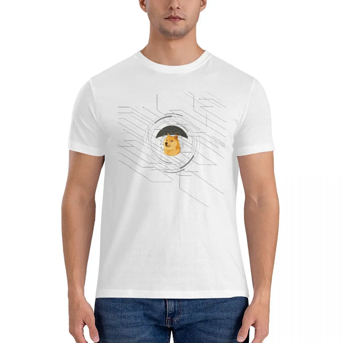 Coin T-Shirt for Men Dogecoin Humorous Cotton Tees Round Neck Short Sleeve T Shirt Gift Idea Clothing