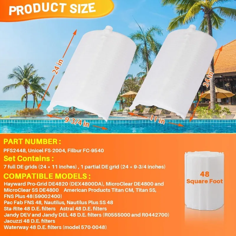 شبكات فلتر لحمام السباحة بطول 48 قدمًا مربعة الشكل متوافقة مع استبدال Haywad Jandy Pentair Waterway American Pac Fab Astral