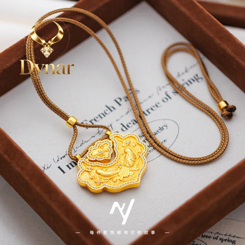 Dynar Jewelry  Luxury 9999 24K real gold ancient method micro-intact diamond ruyi lock bag pendant women's new Chinese-style rop