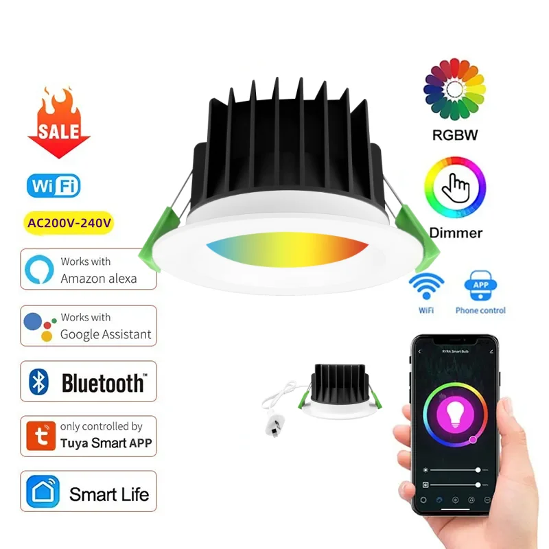 Recessed 10W Dimmable RGBW Wifi ZigBee Control Smart LED Downlight Hotel Restaurant Modern Ceiling Lighting Solutions