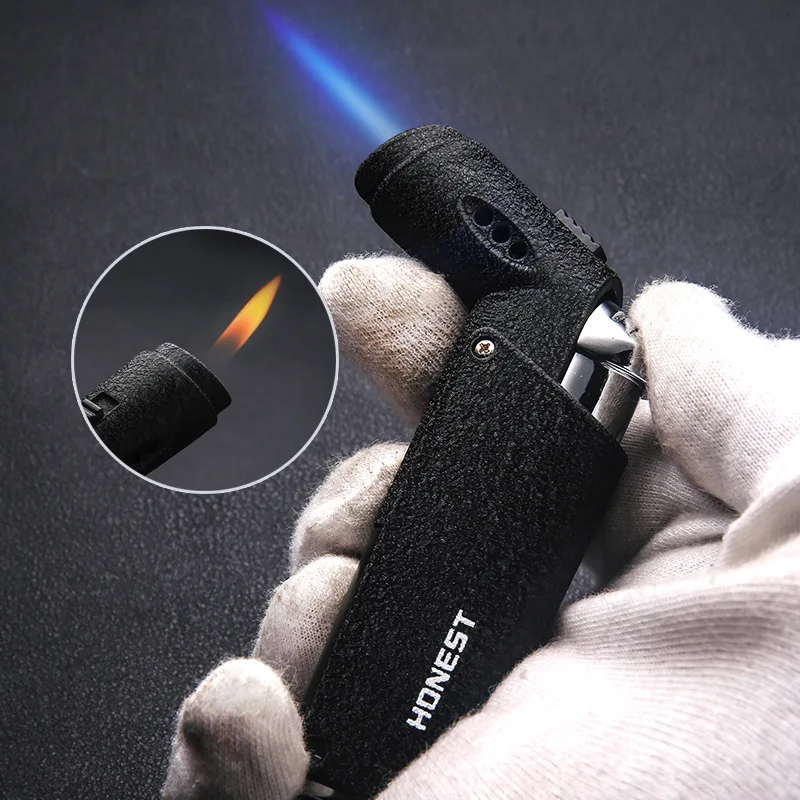 HONEST New Outdoor Adventure BBQ Windproof Turbo Jet 1300 C Turbo Torch Cigar Lighter Keyring Gas Lighter Men\'s Smoking Gadget