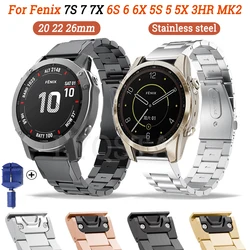 QuickFit 26 22 20mm Smartwatch Bands For Garmin Fenix 6S 6 6X Pro 5S 5 5X Plus 3HR 7X 7 7S Easyfit Stainless Steel Wrist Straps