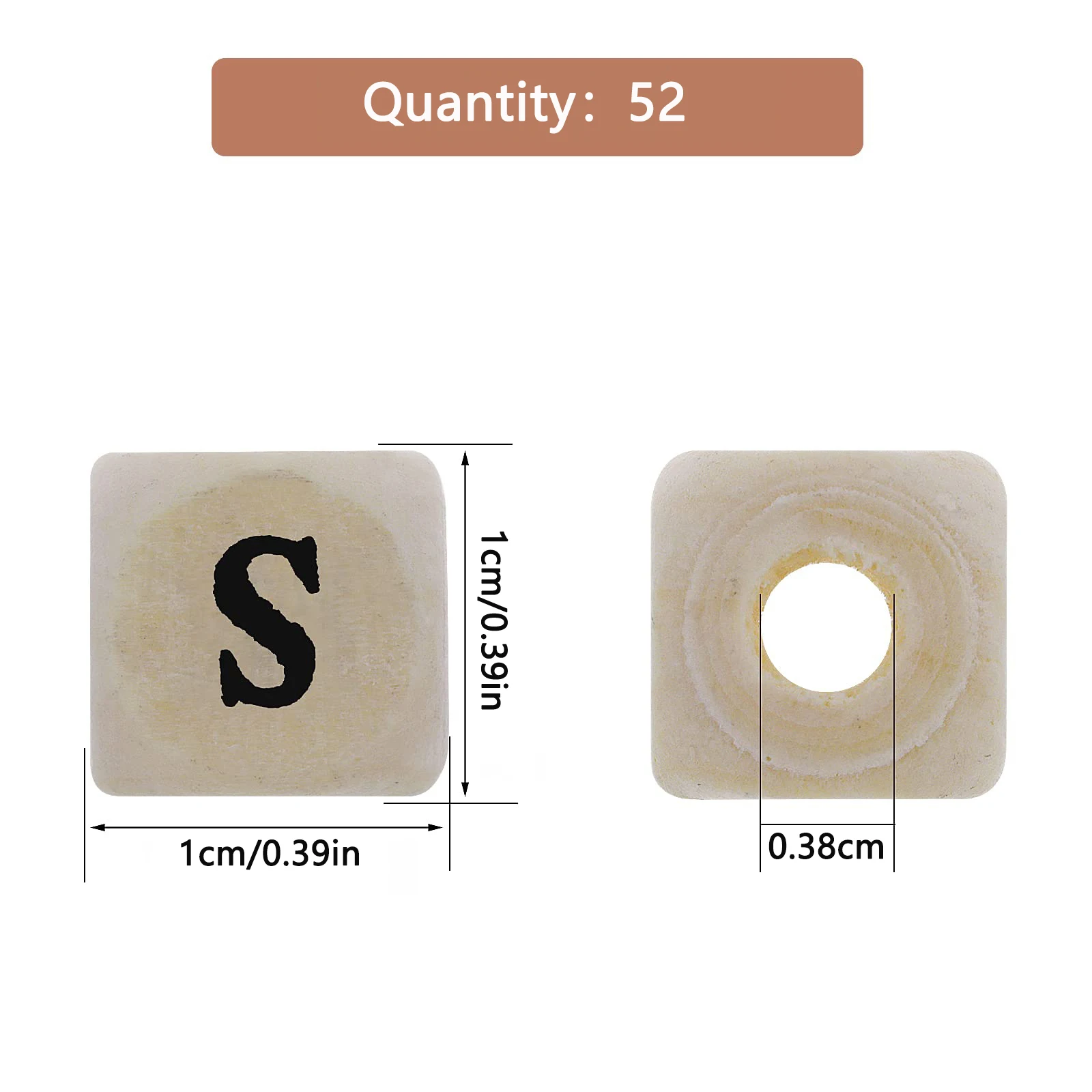 52pcs Alphabet Wood Beads, BetterJonny Natural Square Wooden Beads Wooden Loose Beads with 26 Letters Cube Beads Letter Beads