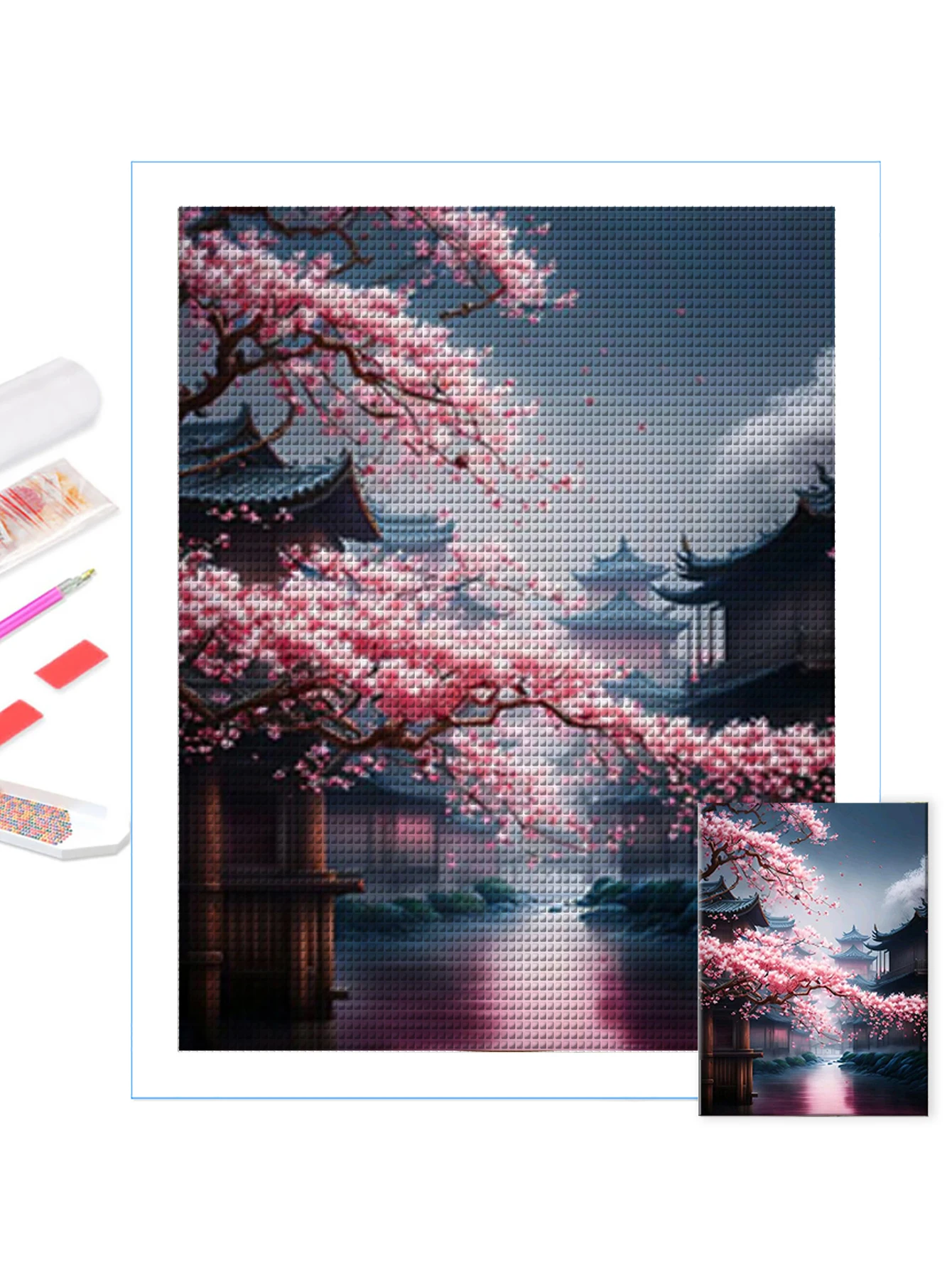 Paysage de fleur de pesca بافيلون شخصية bricolage perceuse كاملة الماس peinture ديكور الماس rond فسيفساء p