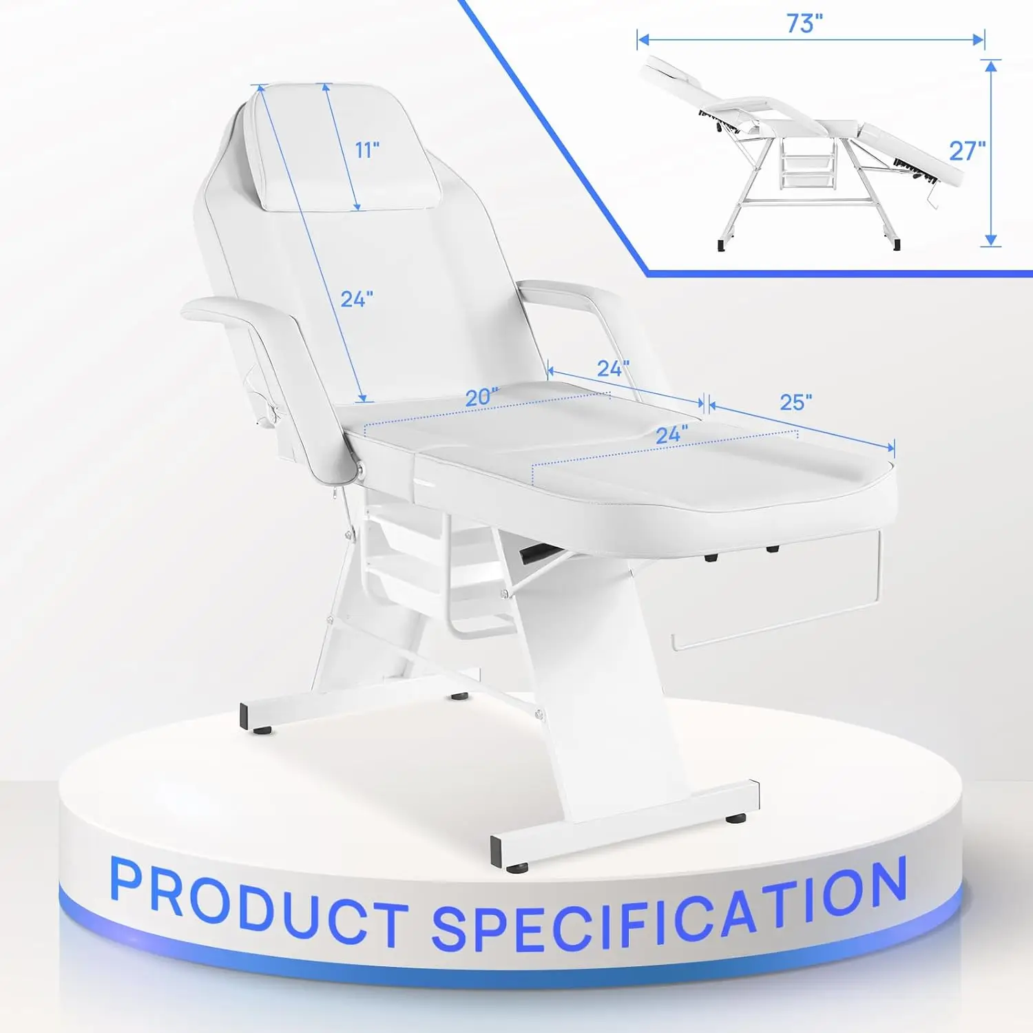 Chair Tattoo Chair Massage Bed Adjustable 3-Section Multipurpose with Hydraulic Stool for Esthetician Beauty Spa Tattoo