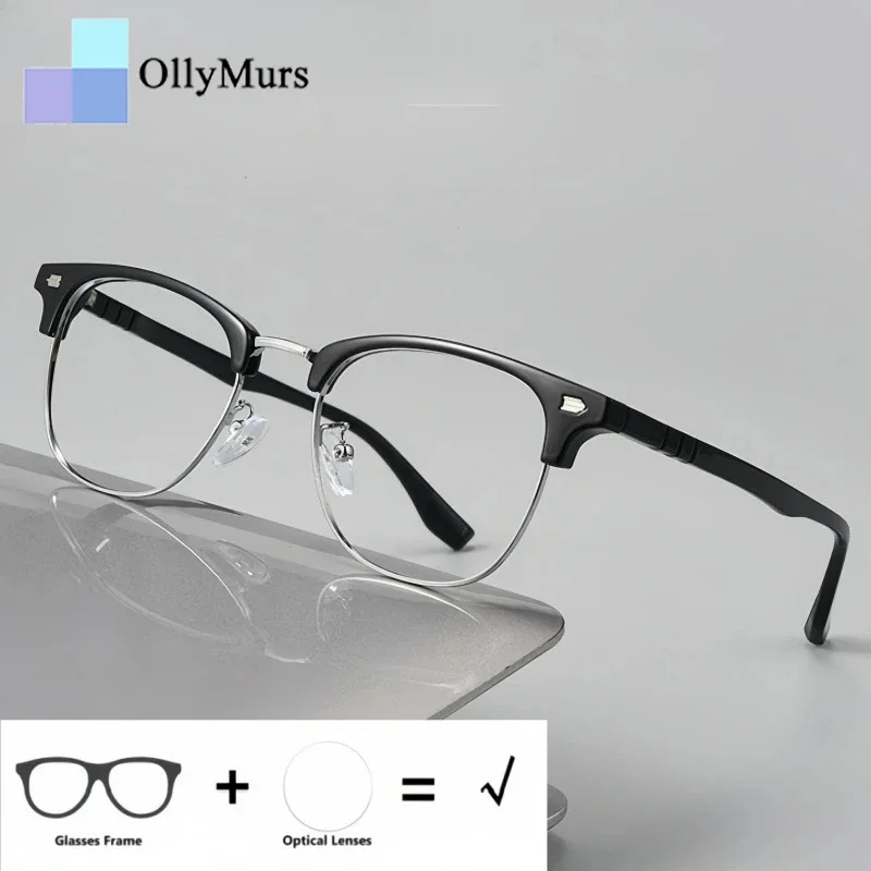 

OLLYMURS Men's Retro Oval Optical Prescription Glasses Fashion Trend Myopia Hyperopia Progressive Recipe Eyeglasses Women 9602F