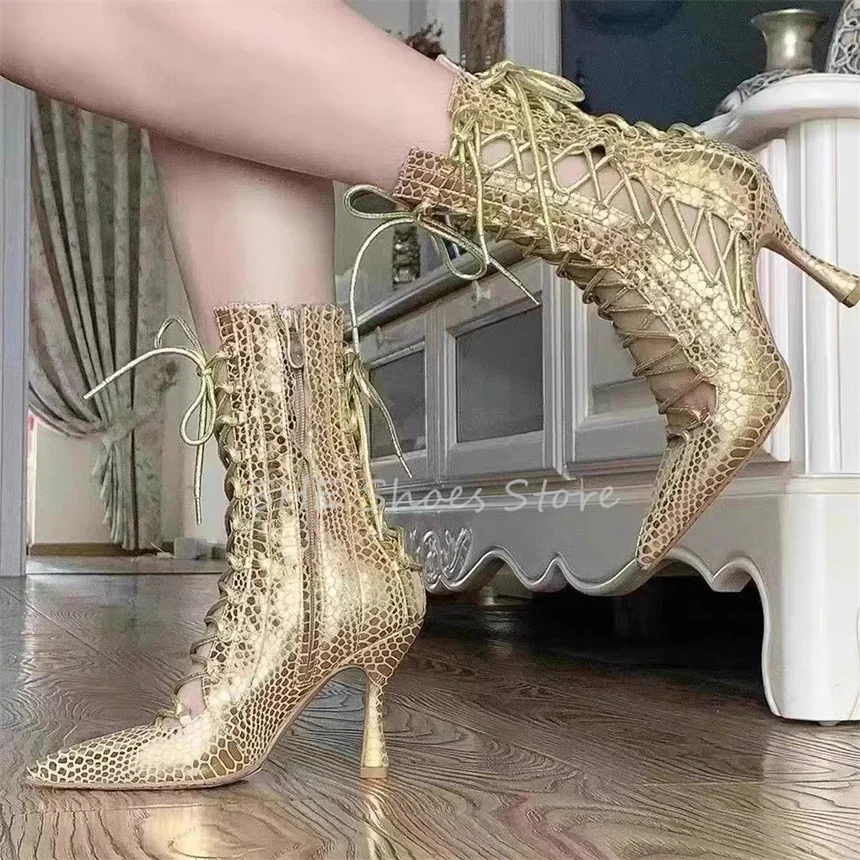 

Сексуальные женские ботинки с острым носком на тонком каблуке и шнуровке, модные подиумные ботинки до середины икры, женские вечерние танцевальные модельные туфли