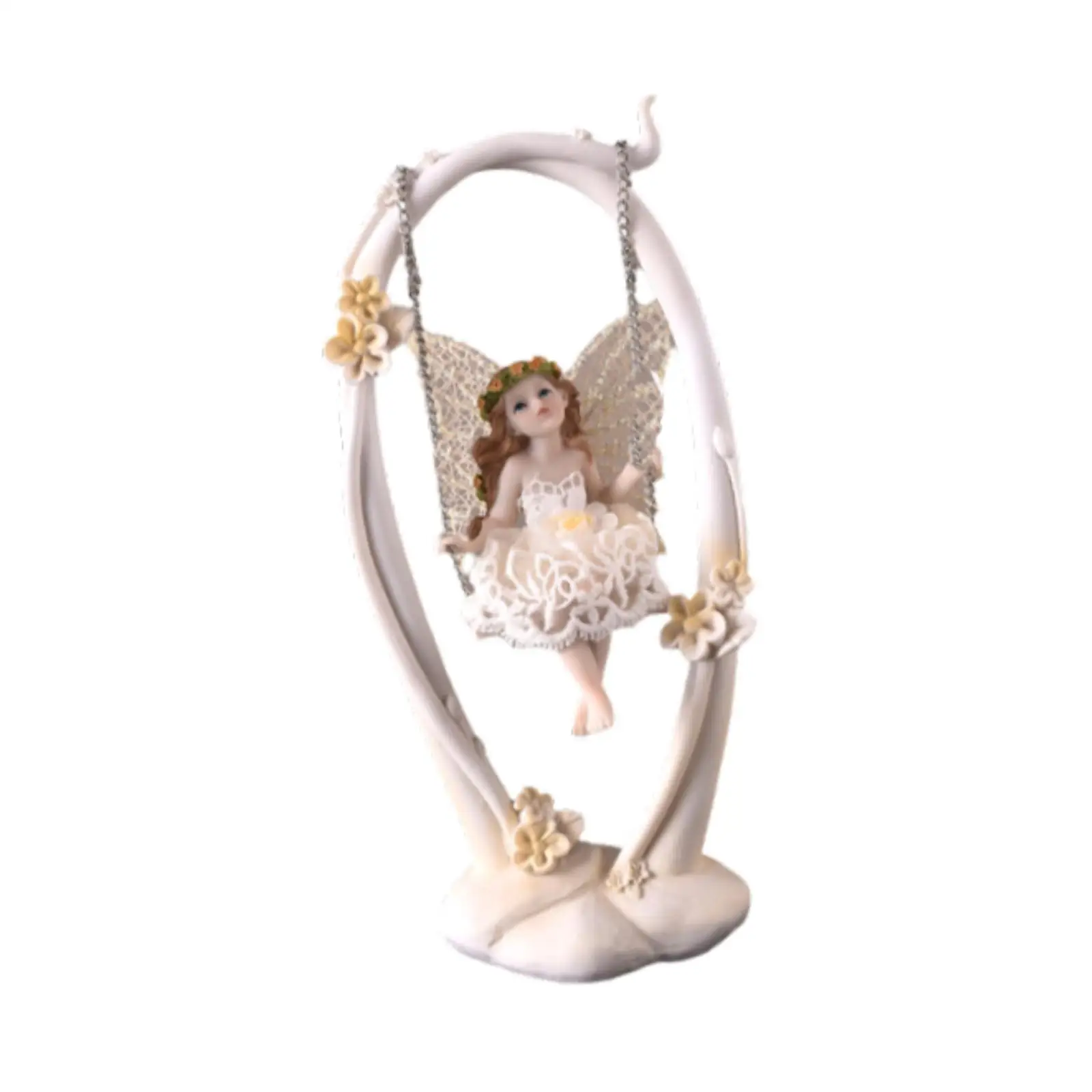 Swing Fairy Statue Girl Figure Sculpture European Style Tabletop Ornament for Bookshelf Bedroom Living Room Fireplace Cabinet