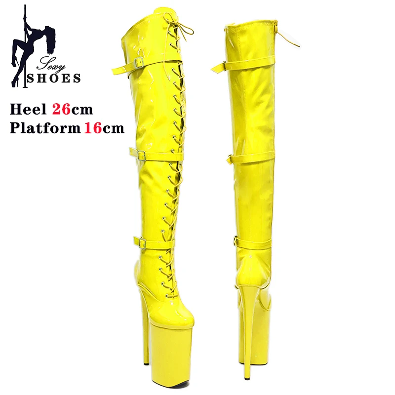 26cm/10Inchs Women Boots Platform High Thin Heels Over The Knee Long Boots Autumn Winter Buckle Pole Dance Catwalk Party Shoes