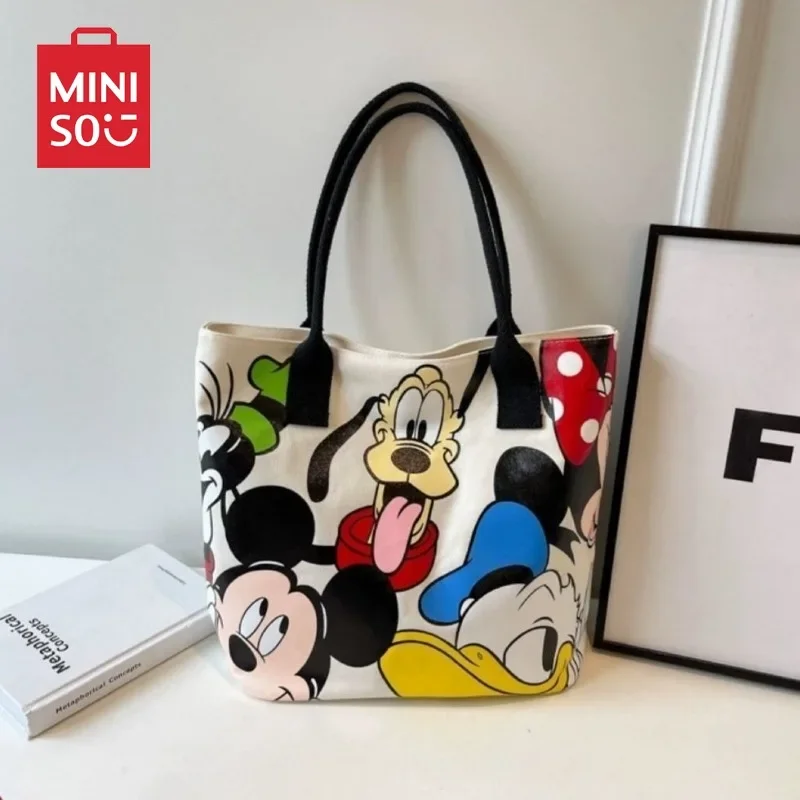 

Mickey Canvas Bag Female College Student Single Shoulder Large Capacity 2024 New Cute Cartoon Tote Bag Printing Korean Style