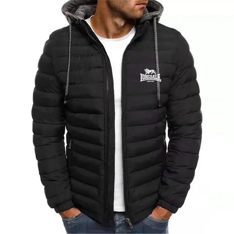 2024 New Men's Stand Collar Thickened Parker Stylish and Versatile Monochrome Winter Jacket