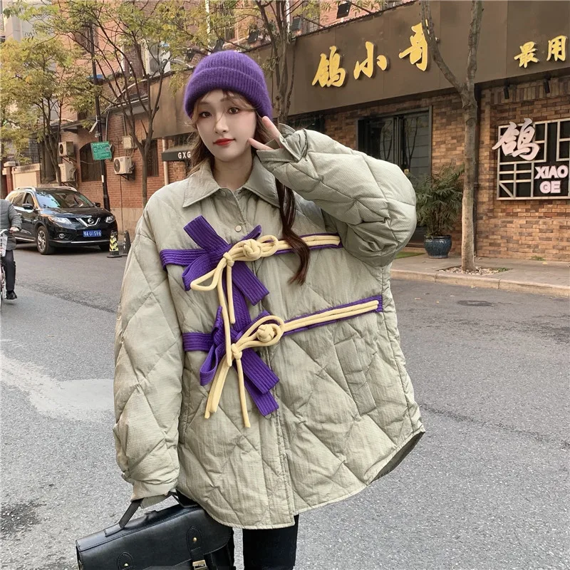 Button Big Size Cotton-padded Coat Long Sleeve Loose Fit Women Parkas Fashion Tide New Autumn Winter 2023