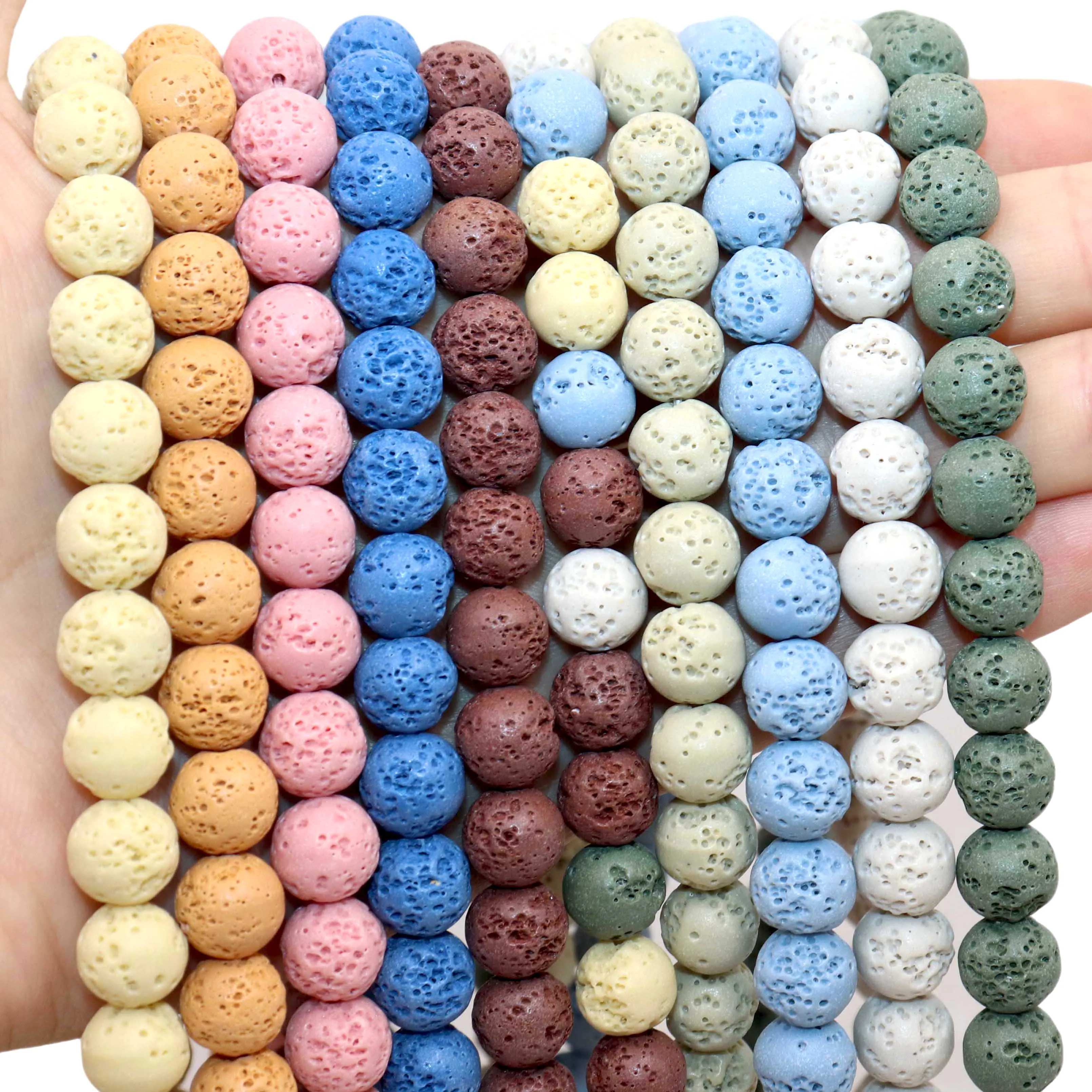 حبات من الحجر الطبيعي لصنع المجوهرات ، حمم ملونة ، صخور بركانية ، فاصل دائري فضفاض ، أساور تصنعها بنفسك ، ترصيع الأذن ، 6 * ، 8 * ، 10 *