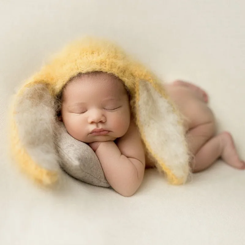 Children's Photography Clothing,Catoon Rabbit Hat,Baby Photography Full Moon Props For 0-3Months Infant Photo Studio Accessories