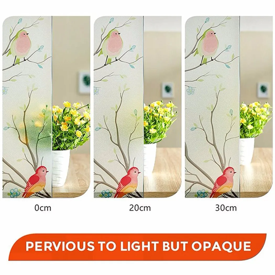 Casement Film Sticker for Privacy, Pure Frosted Bird Design, UV and Glare Prevention, Easy Installation and free Removal
