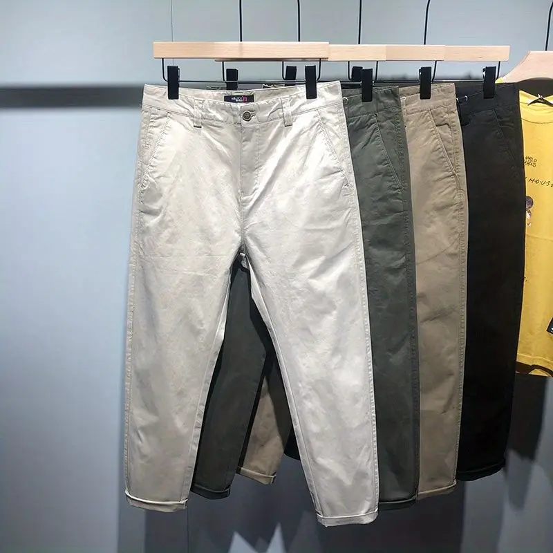 

Spring and Autumn New Men's Pure Cotton Solid Color Casual Pants Basic Versatile Trend Simple Slim-fitting Small Feet Trousers