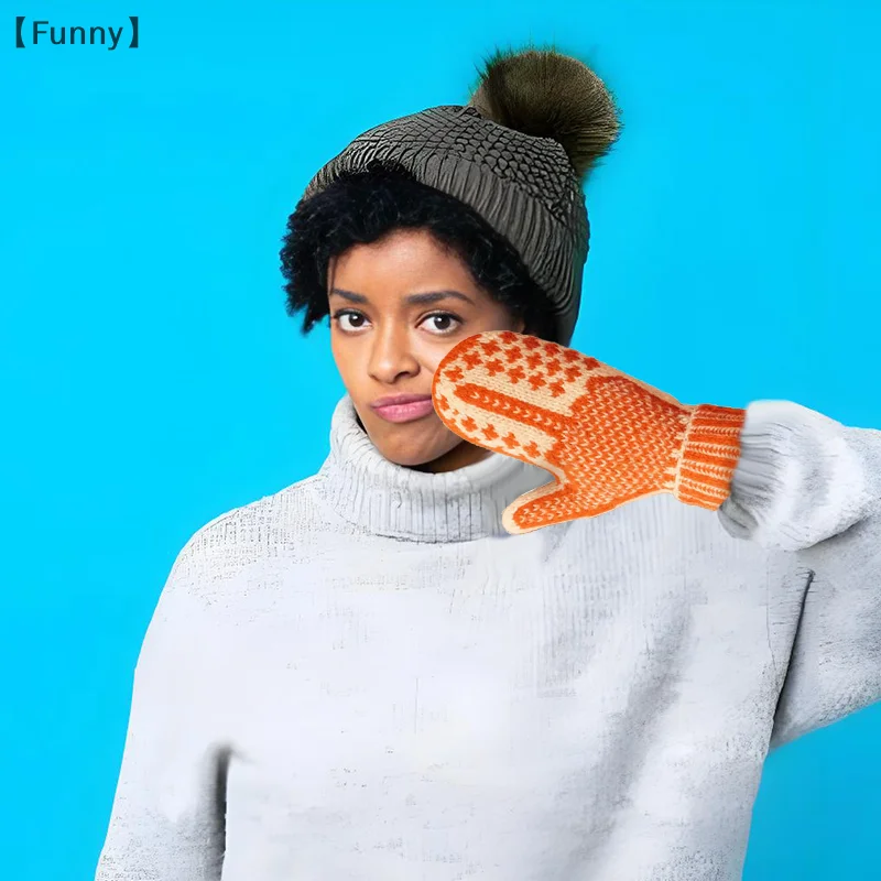 [Zabawne] Rękawiczki z listu niegrzecznych, przytulne, dziergane z ukrytą wągrem, ręcznie robione na drutach rękawiczki z ukrytym środkowym palcem, ciepłe zimowe rękawiczki dla kobiet