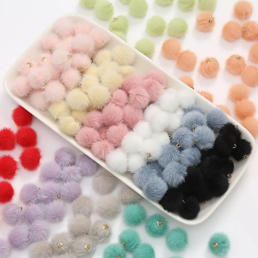 10PCS 15mm Faux Rabbit Fur Pom Pom Charms,Soft Fluffy Mini Fur Ball Pendants,DIY Keychain Bag Earring Jewelry Making Supplies