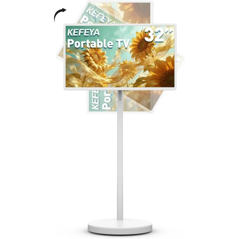 32-Inch Portable Smart TV, Rolling TV on Wheels, Android 15 OS, 8G RAM + 128G Storage, 1080P Full HD Touch Screen Monitor