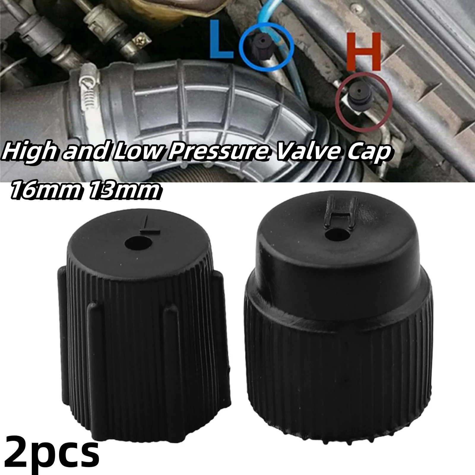 2pcs AC Valve Cap High 16mm And Low 13mm Pressure Valve Cap Replacement Dust Covers A/C Sealing Dustproof Anti-Leaking Lid
