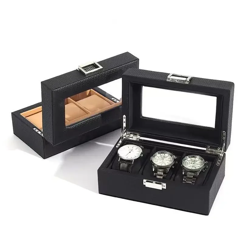 PU Woven Pattern 3-slot Watch Organizer Storage Case Household Bracelet Watches Display Collection Box Customizable Logo