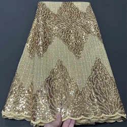 African Nigerian 2024 Latest High Quality  With Tulle Sewing Lace Fabric Guipure Embroidery Dresses Sequins 5yards hz1133