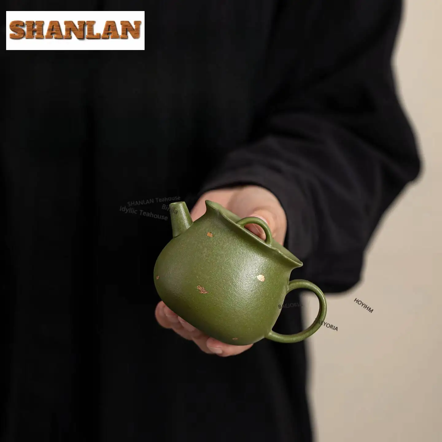 180ml Green Glaze Sprinkle Gold Fancy Top Teapot Handmade Tea Infuser Pot Tea Maker Kettle With Filter Dahongpao Cha Ornaments