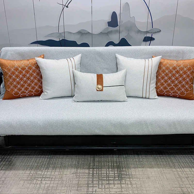 Modern Sofa Cushion Cover Backrest Brown/Misty Grey Patchwork Pillowcase Lumbar Pillow Cover