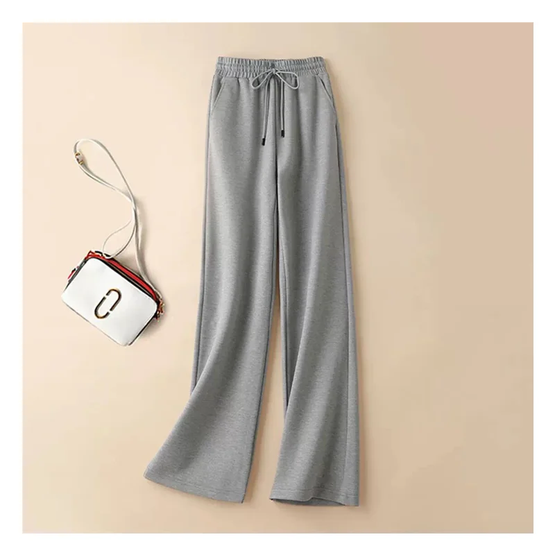 

Casual Sweatpants for Women, Straight Grey Tracksuit, High Waist, Wide Legs Pants, Length of Length, Spring and Autumn