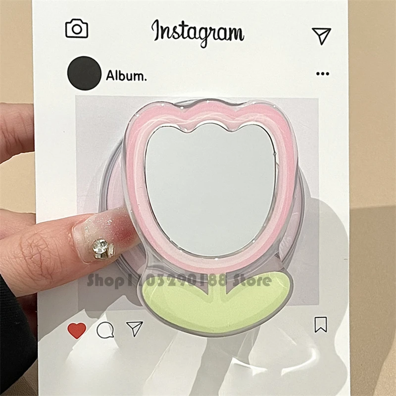 

Korean Cute Pink Tulip Mirror Magnetic Holder Grip Tok Griptok Phone Stand Phone Holder Support For iPhone 16 Magsafe Smart Tok