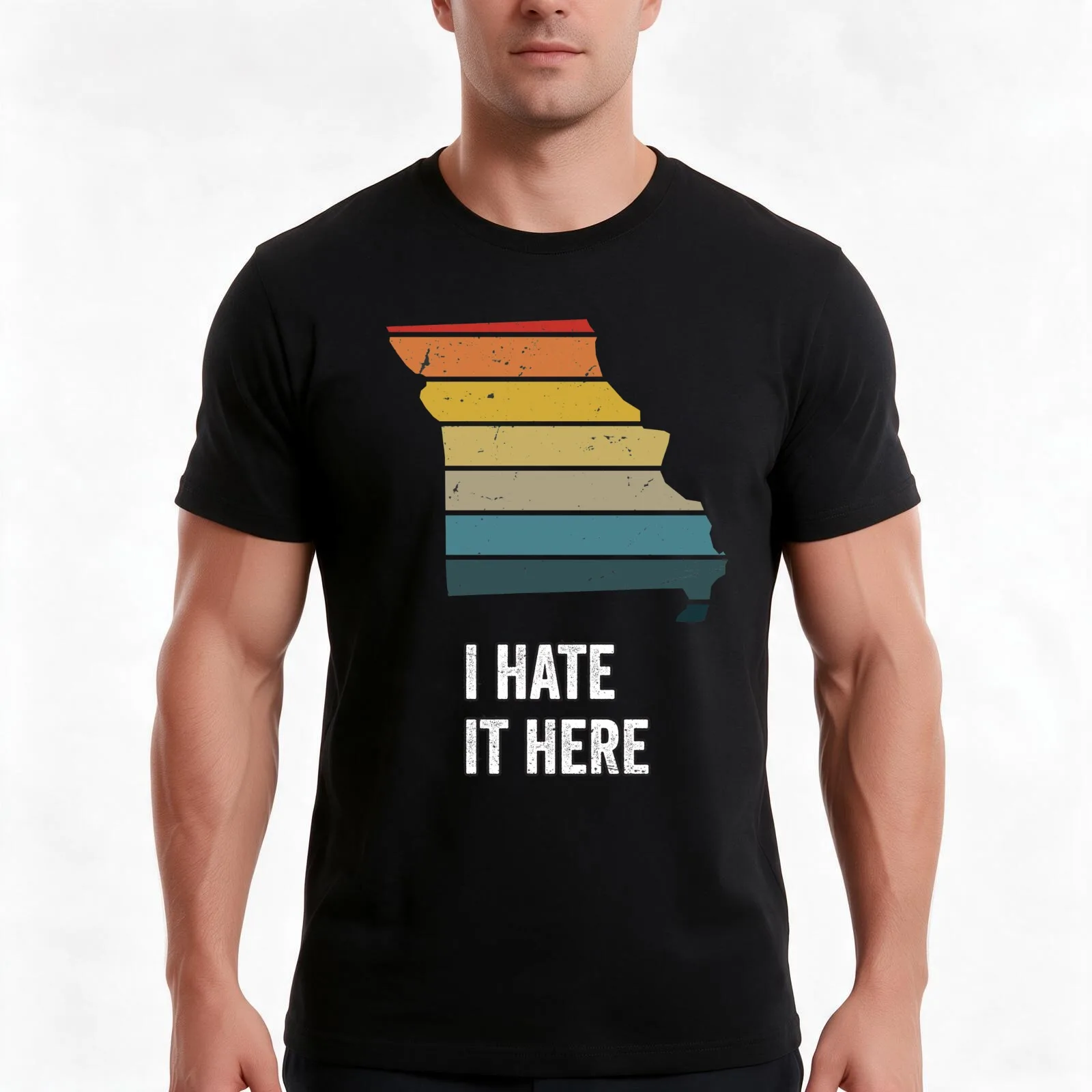 I Hate it Here Missouri Sarcastic Funny MO Novelty State T-Shirt, Summer Casual Cotton Tee, Oversized Streetwear Tops