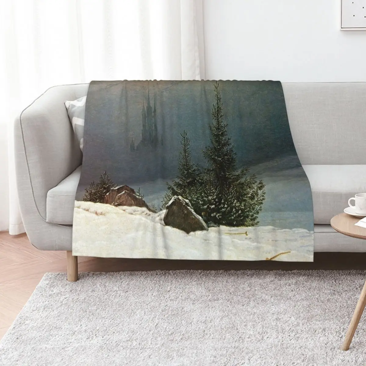 Winter landscape with church - Caspar David Friedrich Throw Blanket Flannels Soft Beds Decoratives Stuffeds Blankets