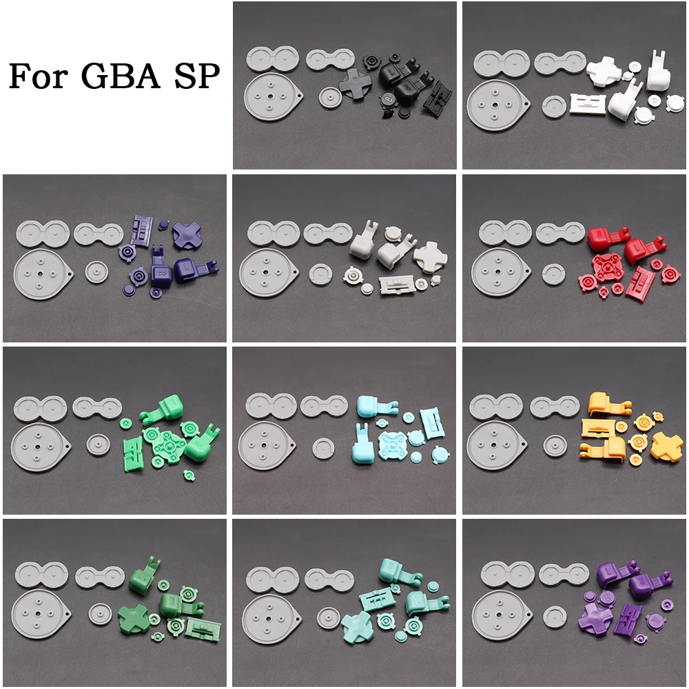 Plastic Full Set Buttons For Gameboy GBA SP A B L R Select Start Power On Off Volume Buttons D Pad key & Console Rubber Buttons