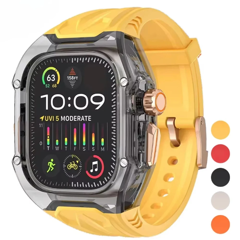 Transparent Modification Kit For Apple Watch Ultra 49mm Strap Case For  IWatch Series9 8 7 6 5 4SE 45 44mm Rubber Band Refit Mod