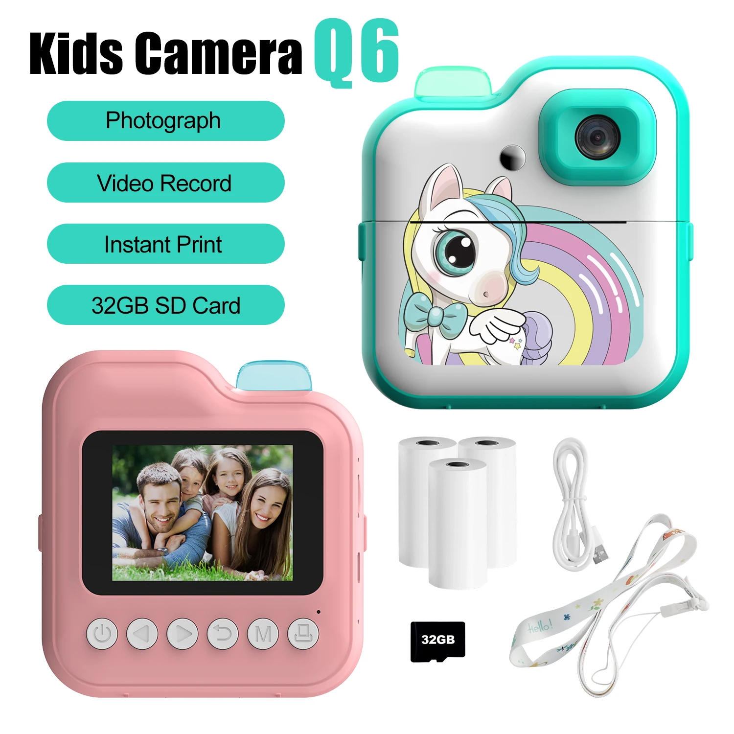 Kids Camera Mini Instant Print Camera Photo Inkless Thermal Printring Children Digital Camera HD Video Record Toys Gifts