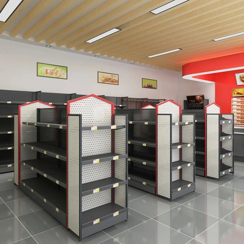 custom.Custom Supermarket Steel Wood Shelves Chain Convenience Display Shelf Snack Shelf Stationery Stores Island Back She