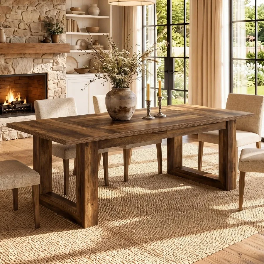 63 Farmhouse Dining Table for 6, Rustic Brown Rectangular Solid Wood, Scratch-Resistant Surface