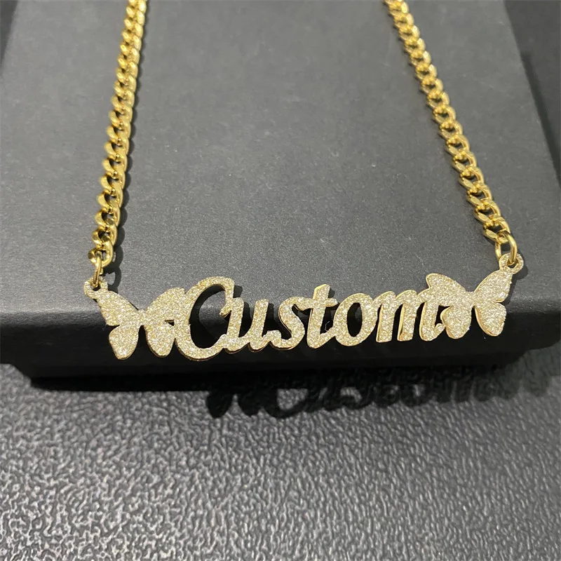 DOREMI Bling Custom Name Necklace 3mm Cuban Chain Colorful Sticker Pendant Stainless Choker Personalized Jewelry Gift