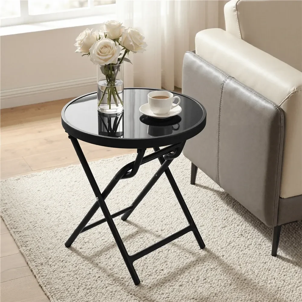 

Складной приставной столик для улицы, портативный, с закаленным стеклянным верхом, металлическим каркасом, круглый, для патио и сада