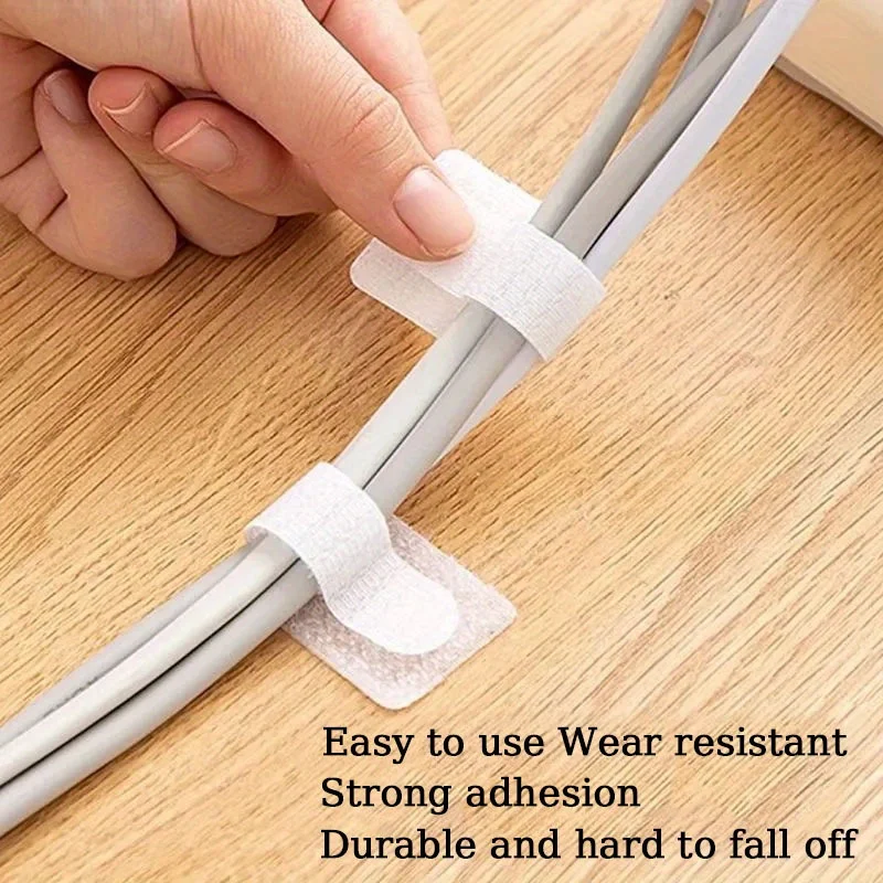20pcs White Self-Adhesive Cable Ties - Easy Wire Management for Office Organization