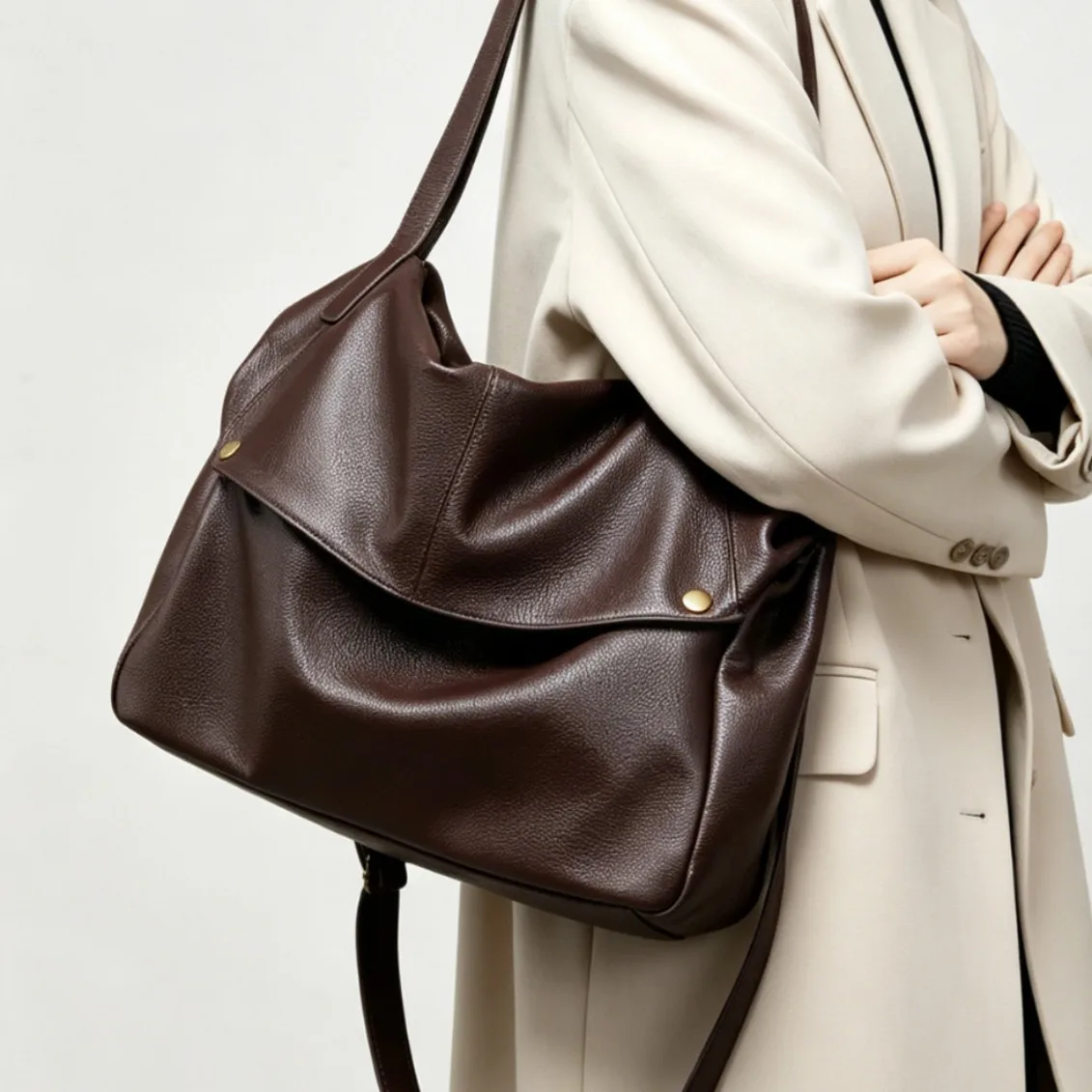 2026 New Arrived Women Top Grain Cowhide Leather Tote Bag Soft Slouch Convertible Design Shoulder Crossbody Purse Large Capacity