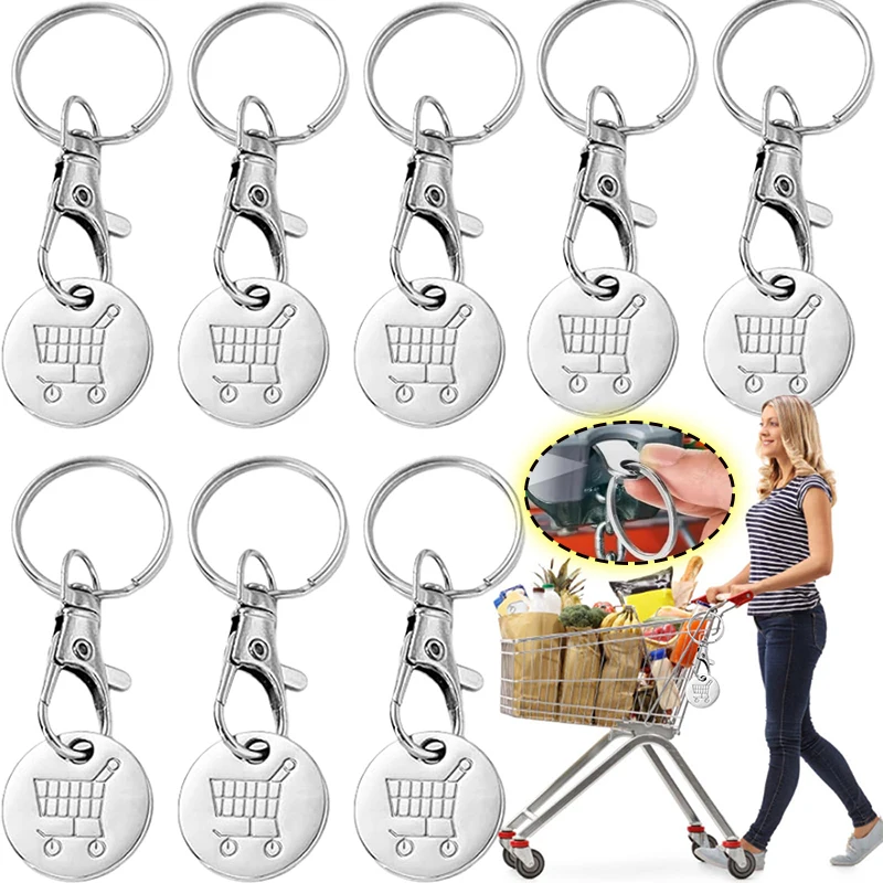 1/3Pcs Trolley Tokens Keychains Universal Small Metal Stainless Steel Portable Shopping Cart Tokens Key Ring Ornament Decoration