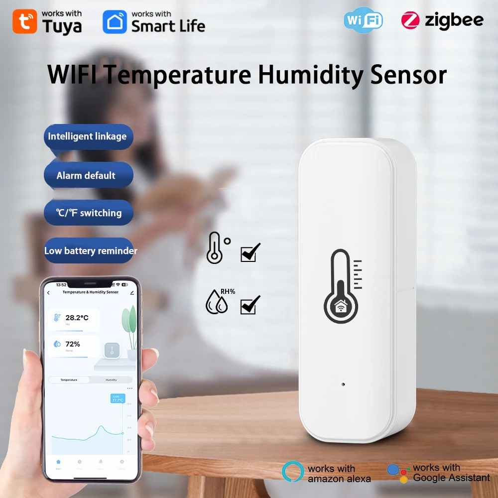 

Датчик температуры и влажности Tuya Smart Wifi/Zigbee, детектор температуры и влажности в помещении, для теплиц, умного дома