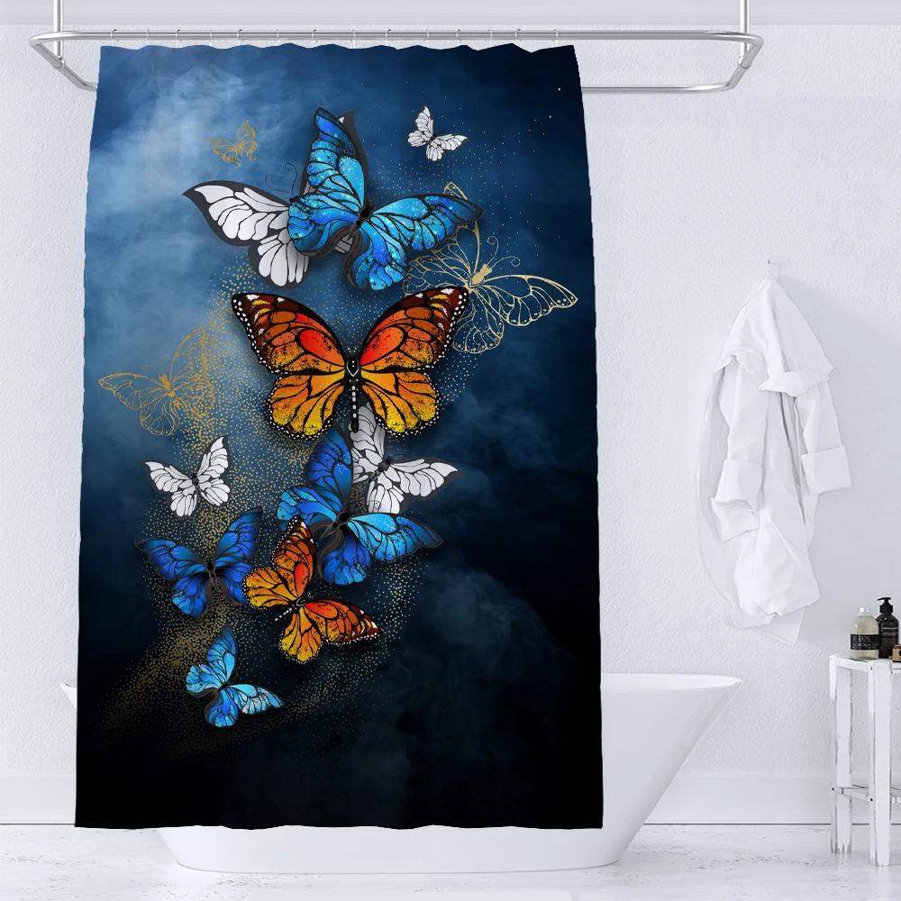 

Beautiful Butterfly Shower Curtains Flower and Bird Print Bathroom Waterproof Polyester Bath Curtain With Hooks Home Decor