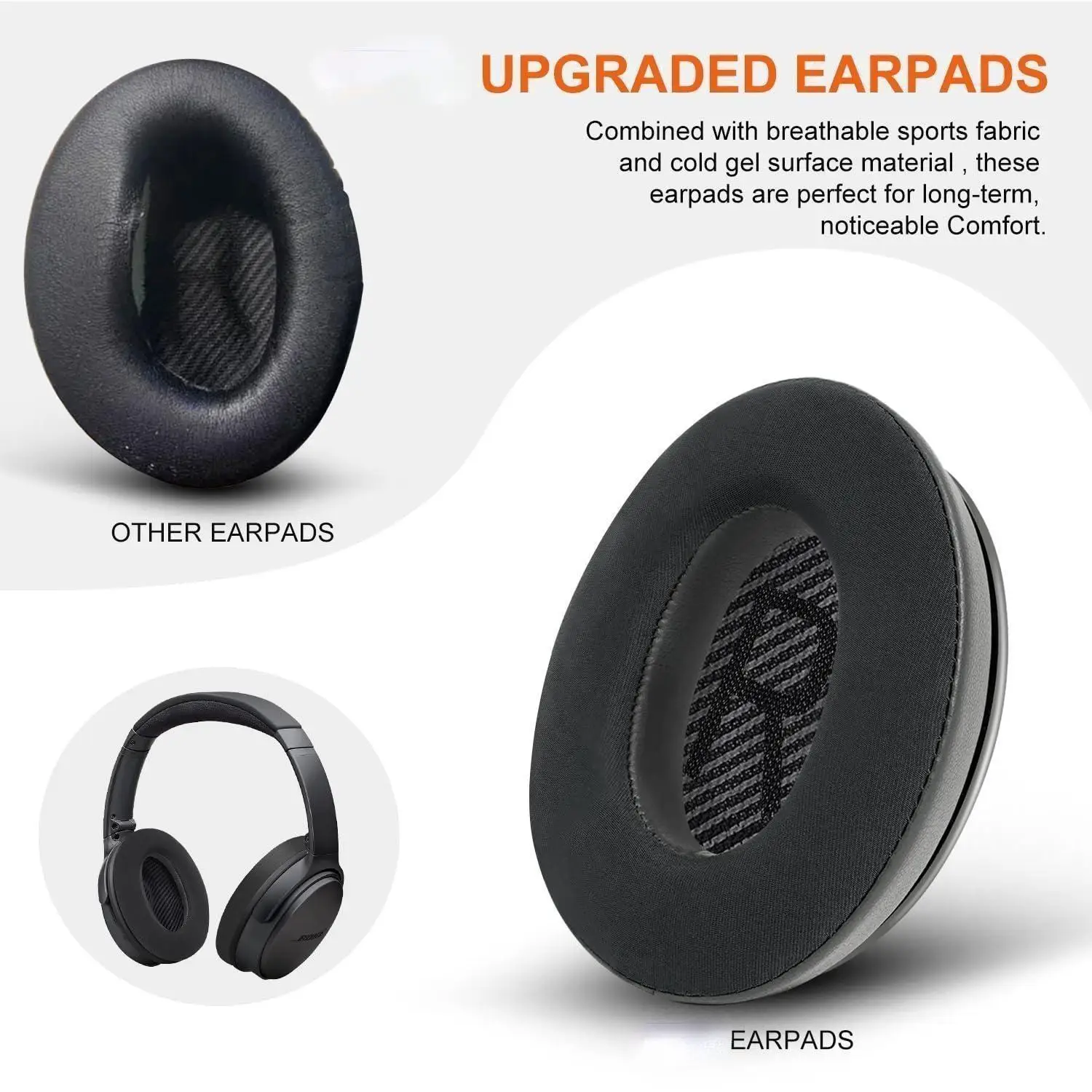 Cooling Gel Ear Pads para Bose, Comfort 35, Over-Ear Headphones, espuma de memória e refrigerador para mais, preto, QuietComfort 35