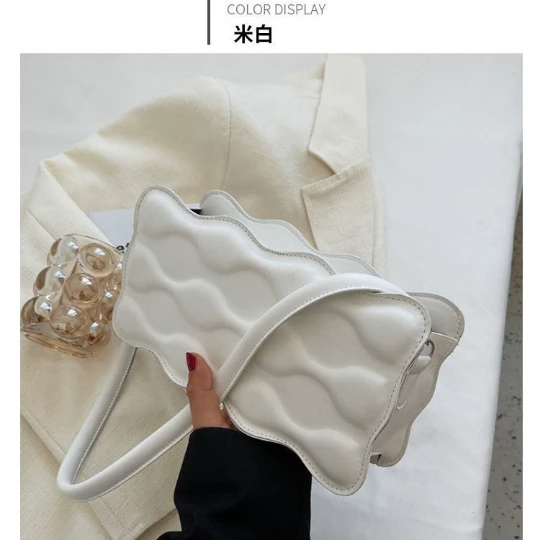 White Wave Fashion Trend Girl Woman Messenger Shoulder PU PVC Leather Women Lady Bags Handbag Phone Case Purses Square Tote Bag