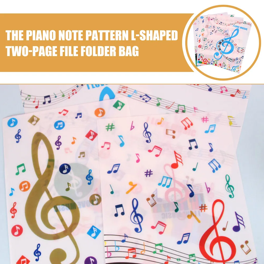 12Pcs Ltype Document Folder A4 Music Note Pattern File Organizer Double Page PVC Plastic File Holder Reusable Sheet Protector