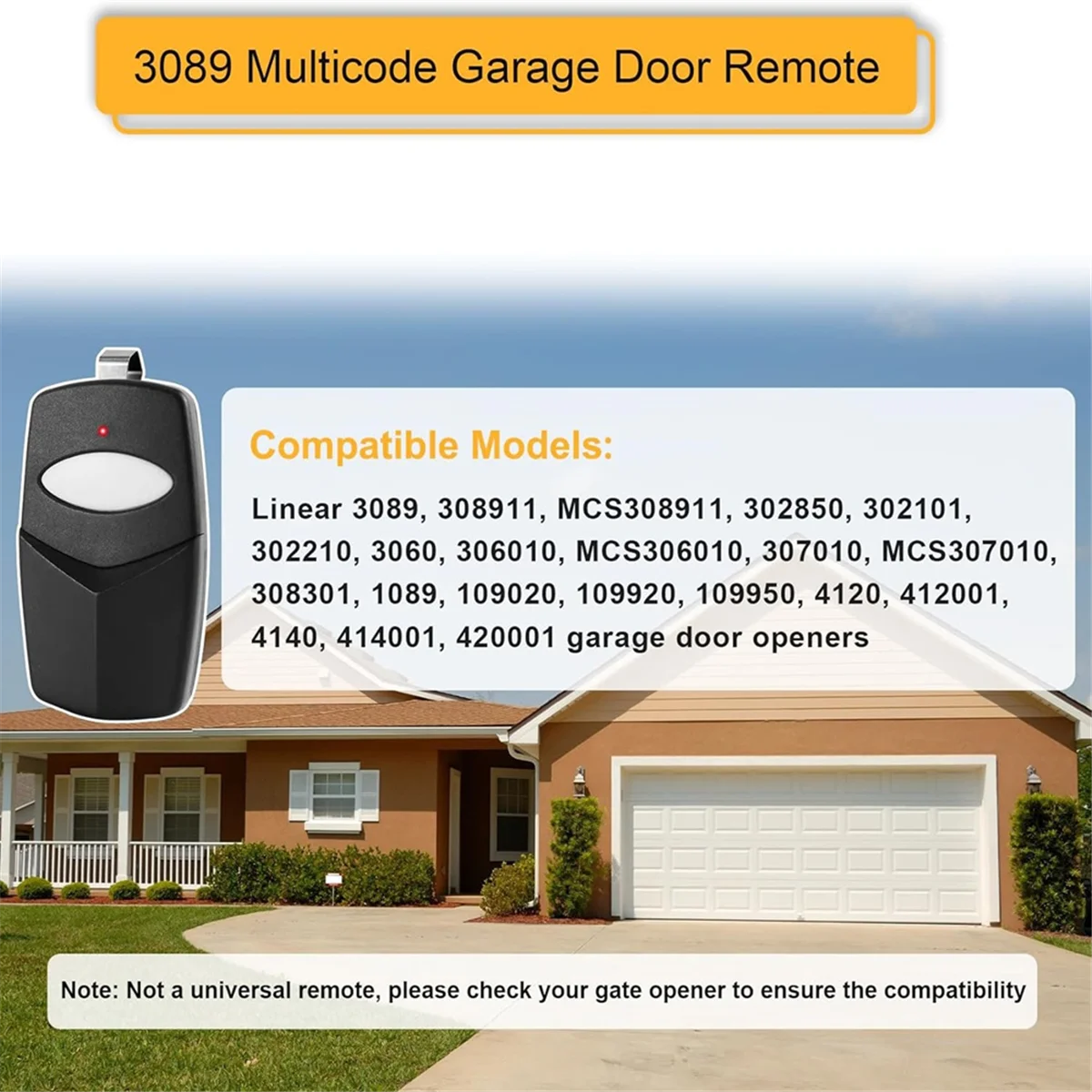 OIIRGO-For Linear 3089 Multicode Gate Opener Remote,Garage Door Remote 300MHZ, Multi Code 308911 Gate Remote Control, 2 Pack